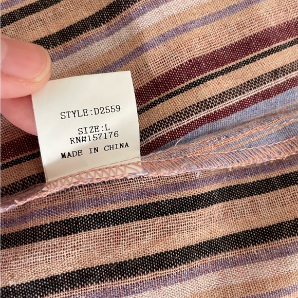 Pinch Tie Front Sleeveless Mini Summer Dress in Multi Purple Stripes Size Large - Picture 12 of 12